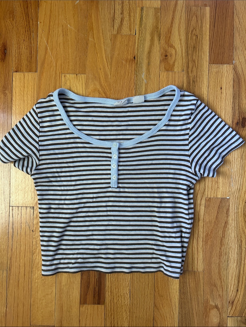 Levi's Light Blue and Black Striped Cropped Scoop Neck Top